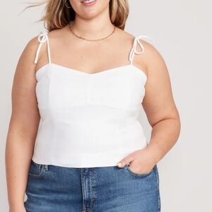 Old Navy Women’s Linen Fitted Tie Shoulder Cropped Cami Plus Size XXL White